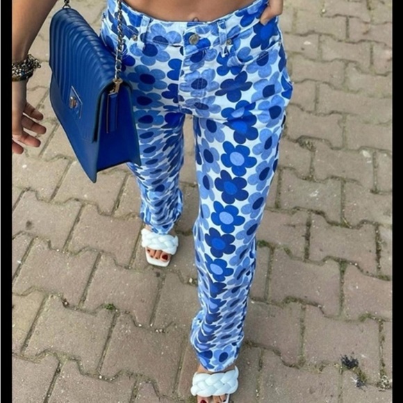 ZARA Blue Daisy Straight Leg Jeans Retro - Picture 5 of 11